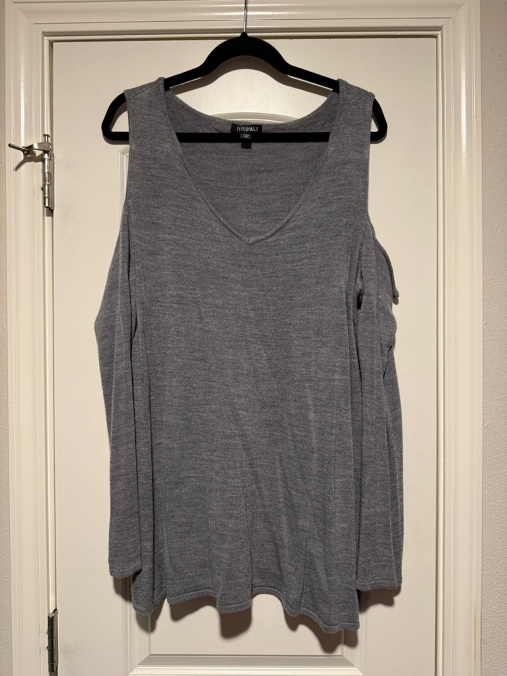 Roz & Ali Gray Cold-Shoulder V-Neck Sweater